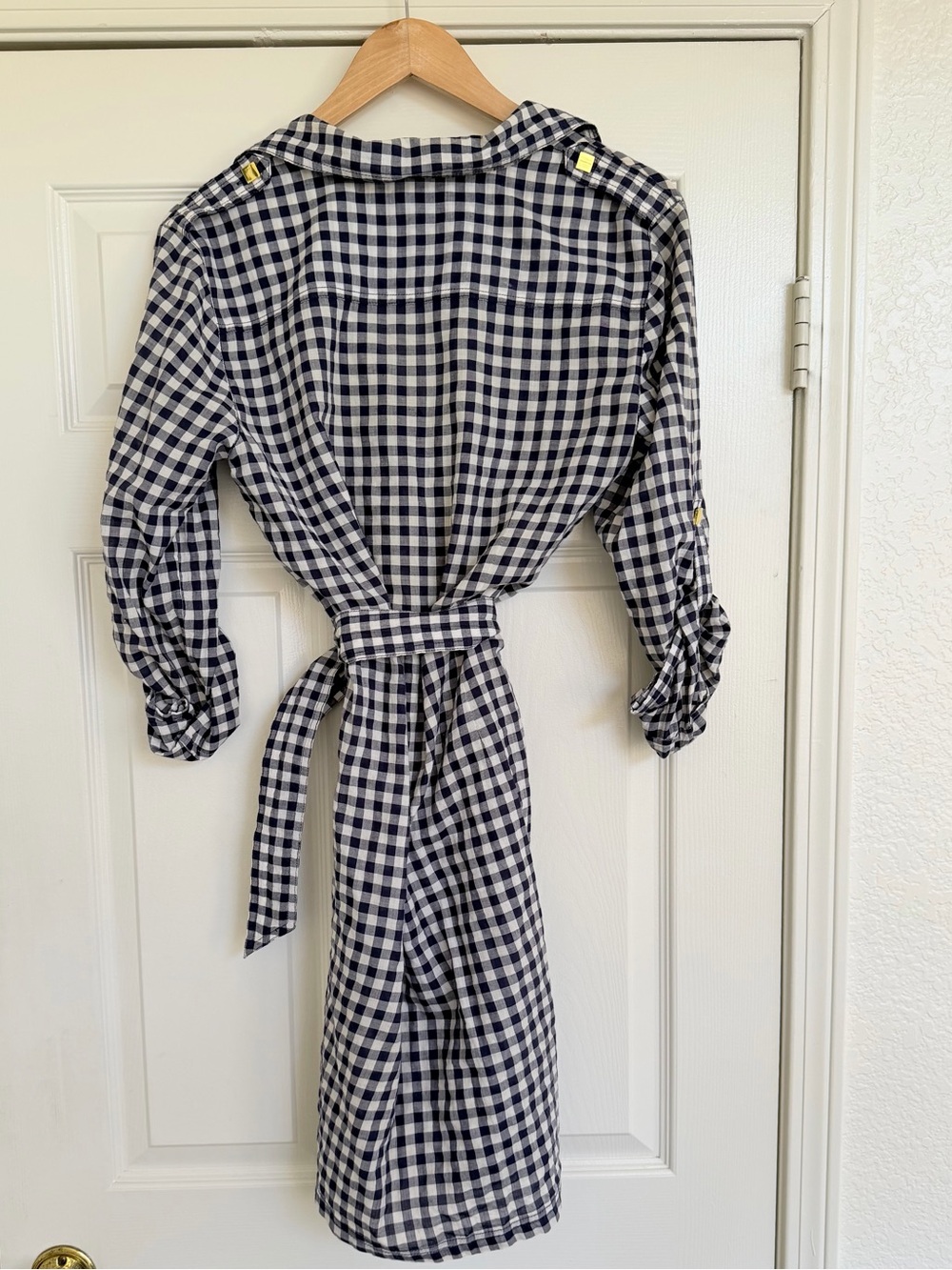 Tory Burch Navy & White Gingham Checker Tie Waist Shirt Dress Size 8 - Picture 4 of 5